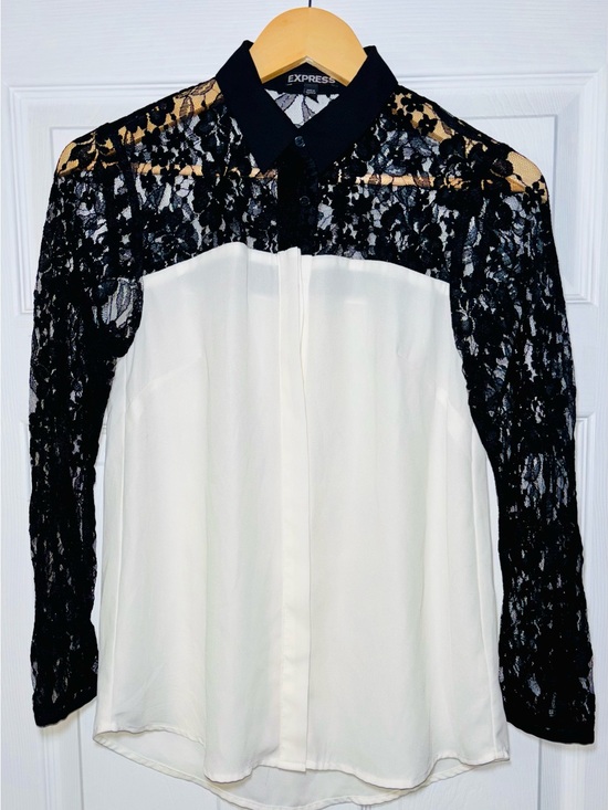 Express Tops - Express Black Lace & White Button-Down Blouse